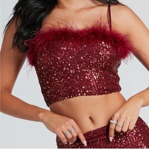 Save A Dance Sequin Marabou Crop Top by Windsor (nwt)